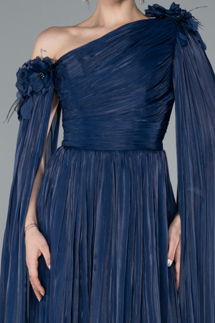 Robe de Soirée Longue Mousseline Bleu Marine ABU4809