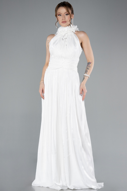 Robe de Soirée Longue Mousseline Blanc ABU4811