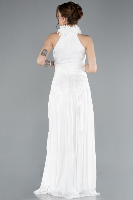Robe de Soirée Longue Mousseline Blanc ABU4811