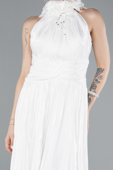 Robe de Soirée Longue Mousseline Blanc ABU4811