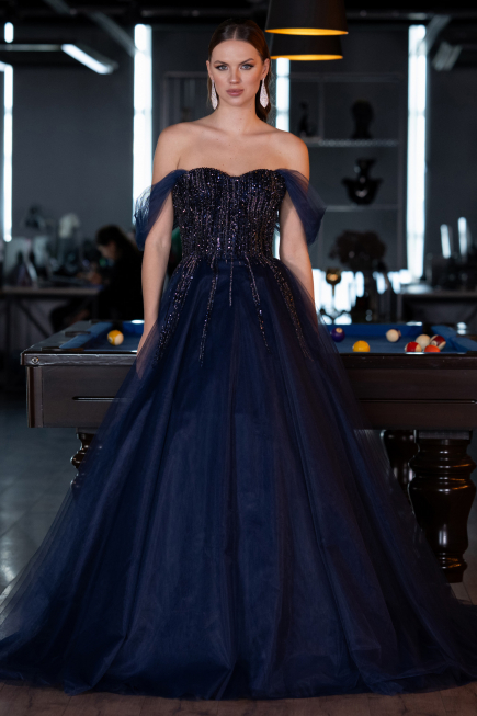 Robe De Soirée De Créateur Longue Bleu Marine ABU4762