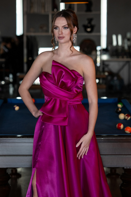 Robe De Soirée Satin Longue Fushia ABU4680