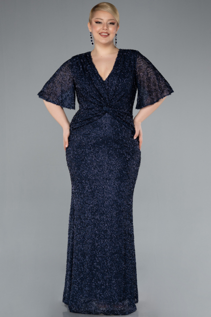 Robe De Soirée Grande Taille Longue Bleu Marine ABU4542