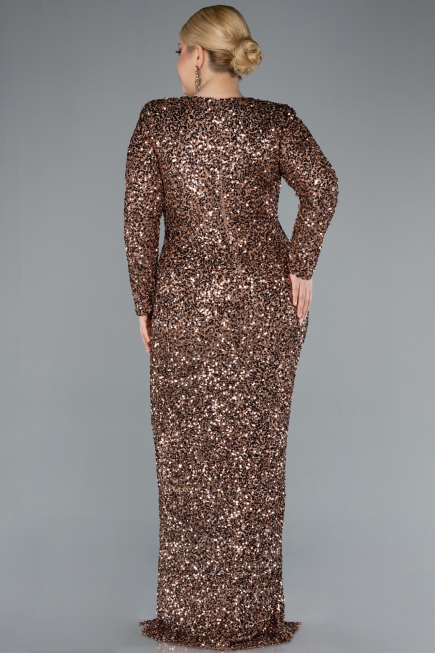 Robe de Soirée Grande Taille Longue Squameuse Cuivre ABU4764