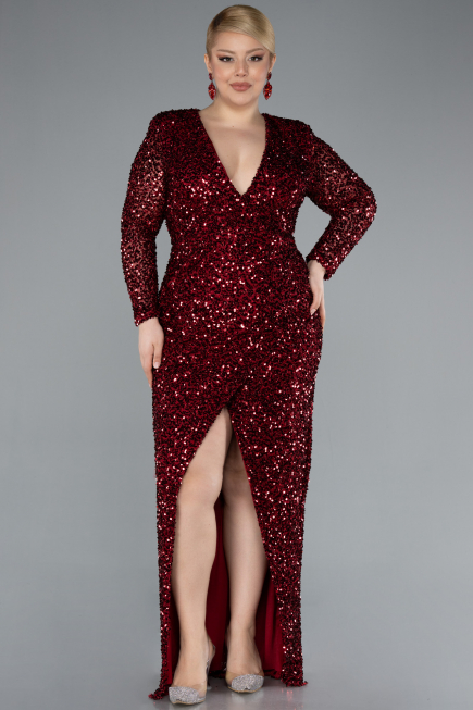 Robe de Soirée Grande Taille Longue Squameuse Rouge Bordeaux ABU4764