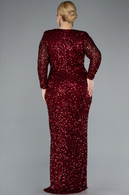 Robe de Soirée Grande Taille Longue Squameuse Rouge Bordeaux ABU4764