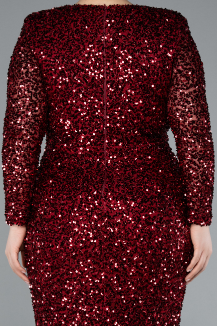 Robe de Soirée Grande Taille Longue Squameuse Rouge Bordeaux ABU4764