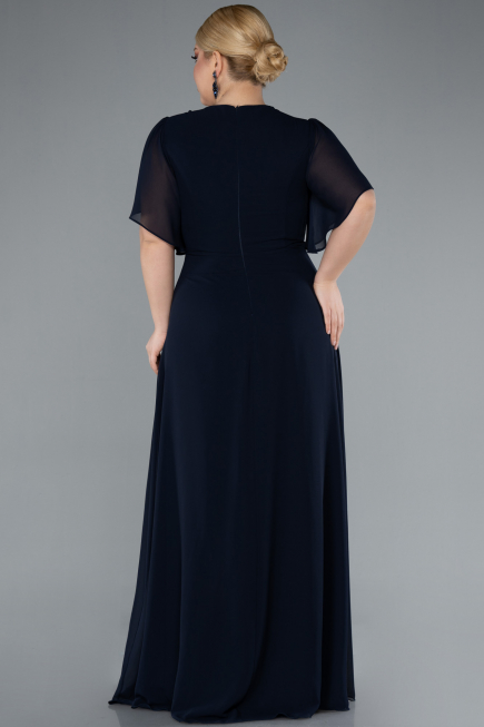 Robe de Soirée Grande Taille Longue Mousseline Bleu Marine ABU4794