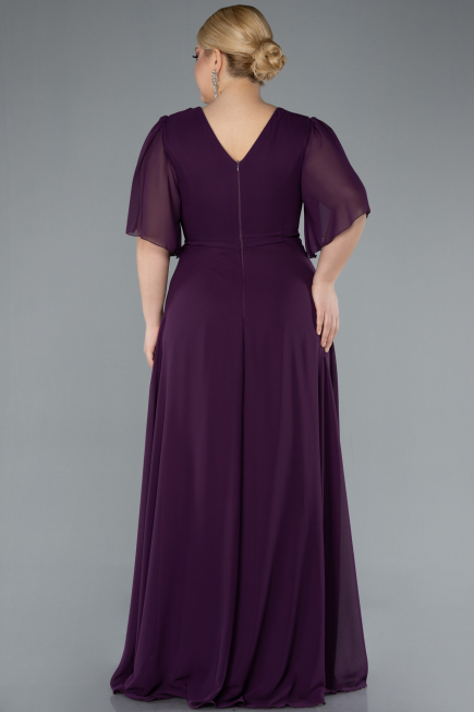 Robe de Soirée Grande Taille Longue Mousseline Violet ABU4794