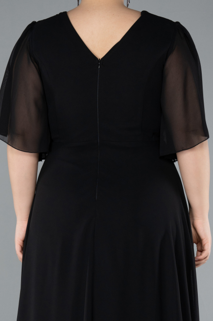 Robe de Soirée Grande Taille Longue Mousseline Noir ABU4794