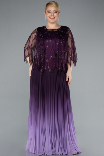 Robe De Soirée Grande Taille Mousseline Longue Violet ABU4633