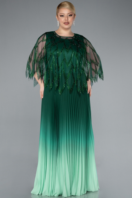 Robe De Soirée Grande Taille Mousseline Longue Émeraude ABU4633