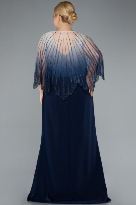 Robe de Soirée Grande Taille Longue Mousseline Bleu Marine ABU4820