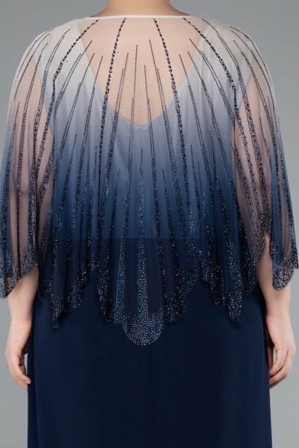 Robe de Soirée Grande Taille Longue Mousseline Bleu Marine ABU4820