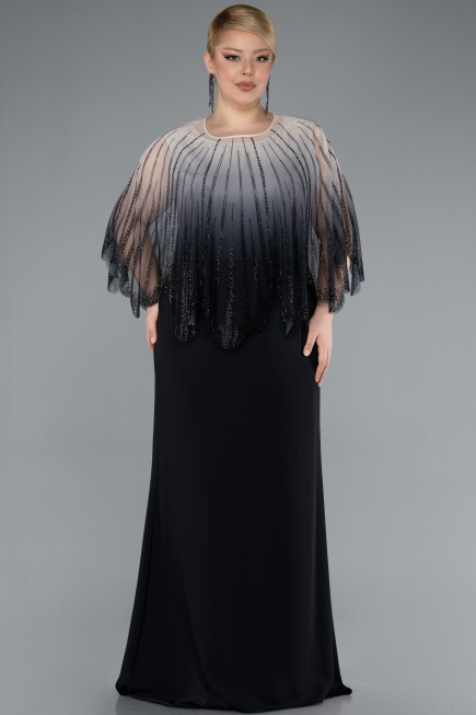 Robe de Soirée Grande Taille Longue Mousseline Noir ABU4820