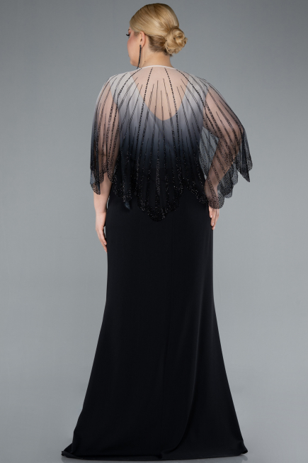 Robe de Soirée Grande Taille Longue Mousseline Noir ABU4820