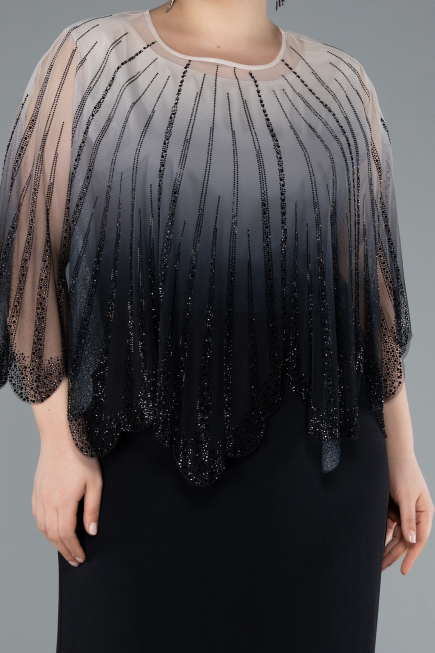 Robe de Soirée Grande Taille Longue Mousseline Noir ABU4820