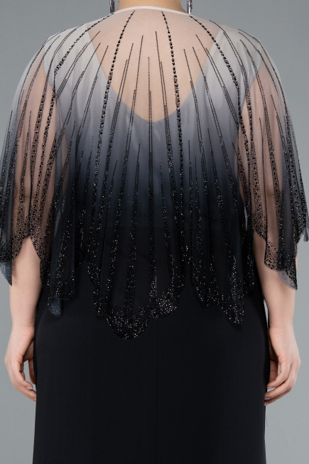 Robe de Soirée Grande Taille Longue Mousseline Noir ABU4820