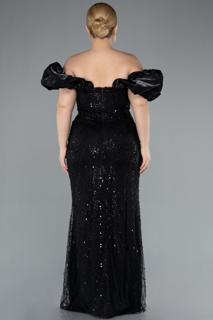 Robe De Fiançailles Grande Taille Longue Perlé Noir ABU4788