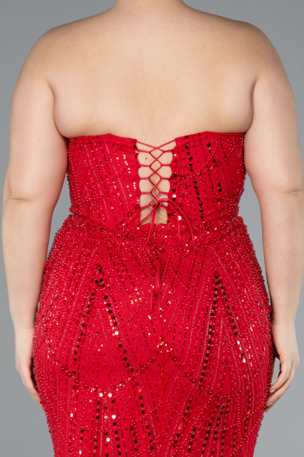 Robe de Soirée Grande Taille Longue Perlé Rouge ABU4789