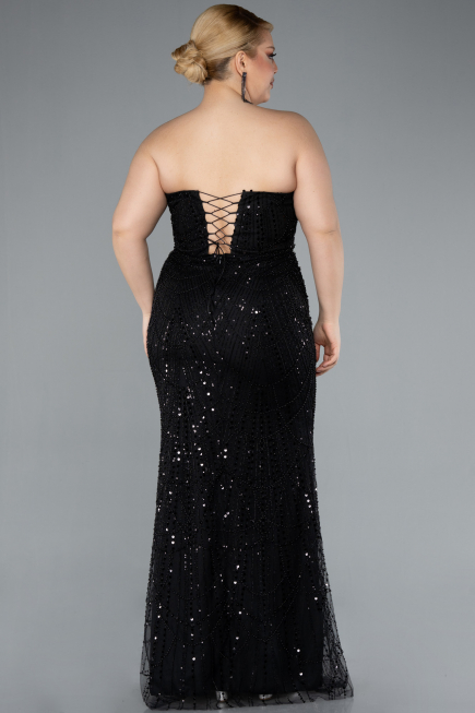 Robe de Soirée Grande Taille Longue Perlé Noir ABU4789