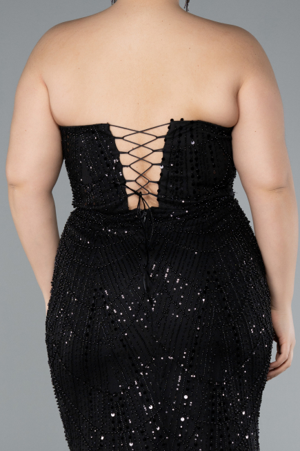 Robe de Soirée Grande Taille Longue Perlé Noir ABU4789