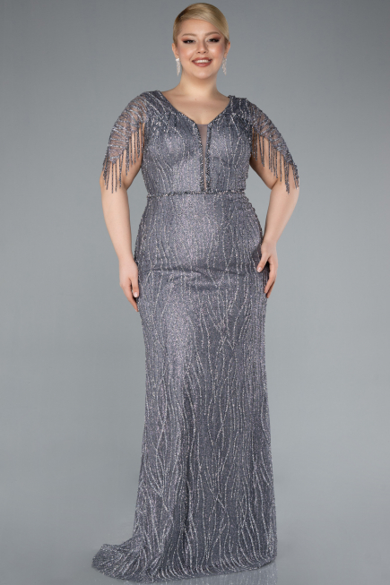 Robe De Soirée Grande Taille Longue Gris ABU4146