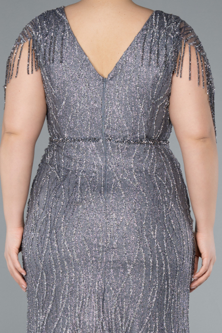 Robe De Soirée Grande Taille Longue Gris ABU4146