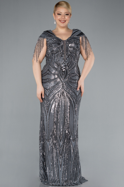 Robe De Fiançailles Grande Taille Longue Anthracite ABU4821