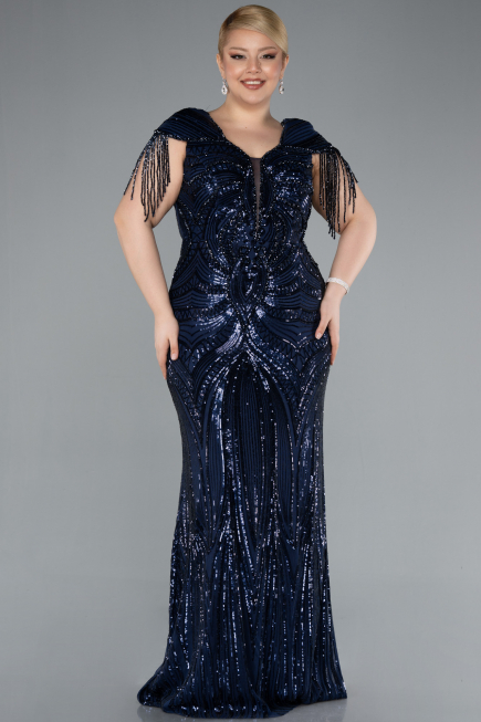 Robe De Fiançailles Grande Taille Longue Bleu Marine ABU4821