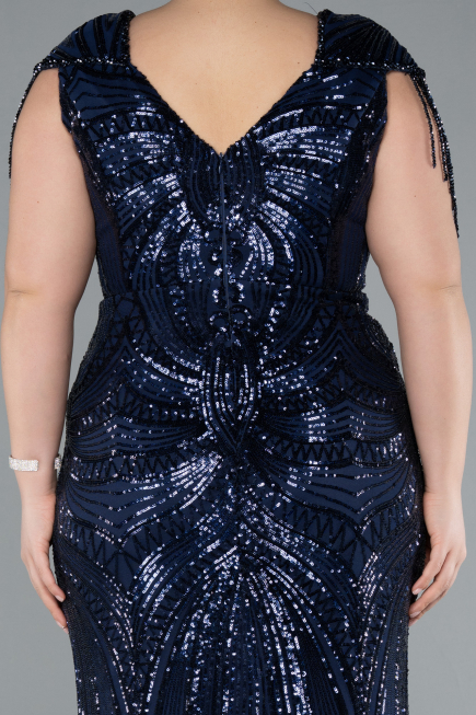 Robe De Fiançailles Grande Taille Longue Bleu Marine ABU4821