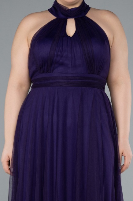 Robe de Soirée Grande Taille Longue Violet Foncé ABU3253