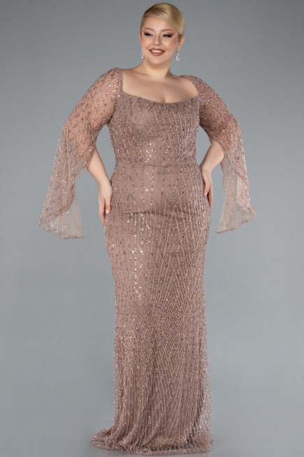Robe De Fiançailles Grande Taille Perlé Longue Cuivre ABU4640