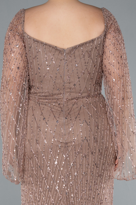 Robe De Fiançailles Grande Taille Perlé Longue Cuivre ABU4640
