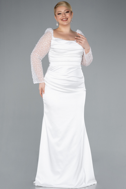 Robe Grande Taille Satin Longue Blanc ABU4670