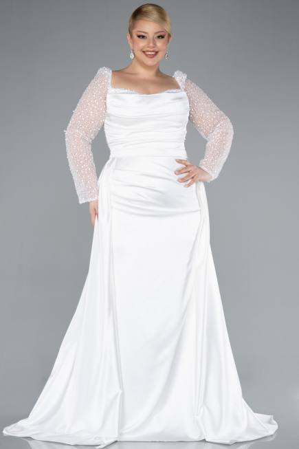 Robe Grande Taille Satin Longue Blanc ABU4670