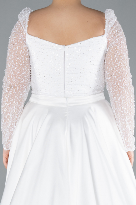 Robe Grande Taille Satin Longue Blanc ABU4670