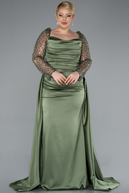 Robe Grande Taille Longue Satin Kaki ABU4670