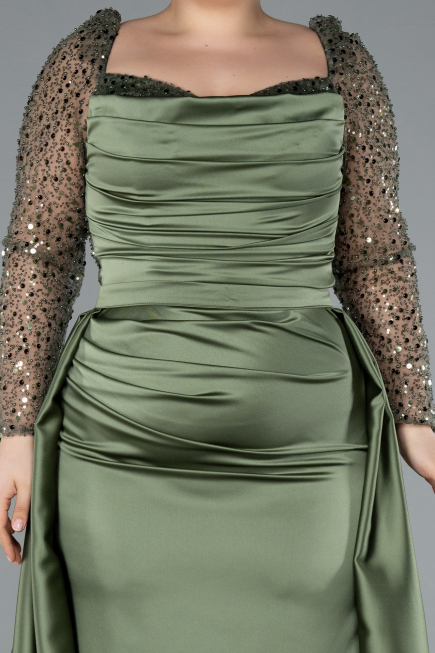 Robe Grande Taille Longue Satin Kaki ABU4670