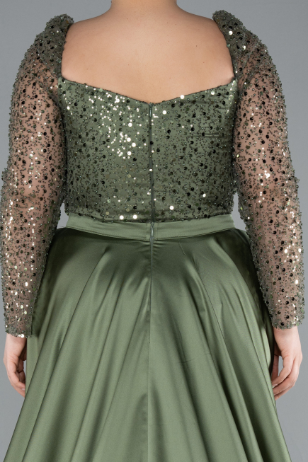 Robe Grande Taille Longue Satin Kaki ABU4670