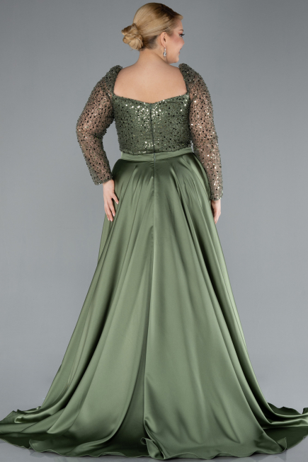 Robe Grande Taille Longue Satin Kaki ABU4670