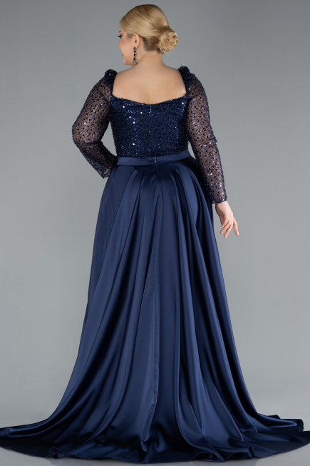 Robe Grande Taille Longue Satin Bleu Marine ABU4670