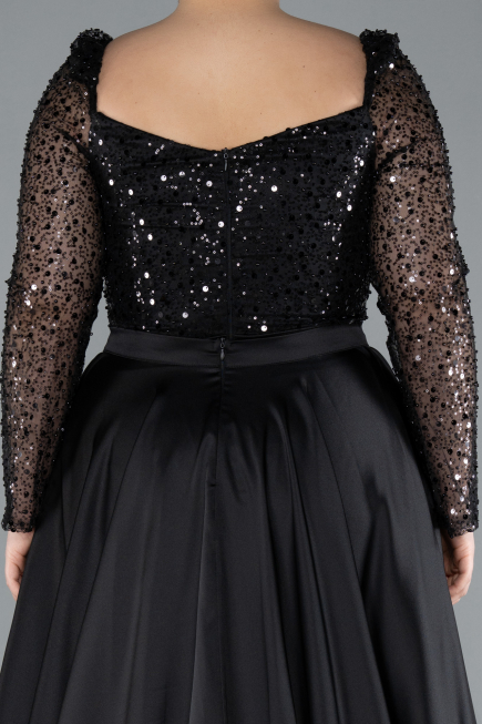 Robe Grande Taille Satin Longue Noir ABU4670