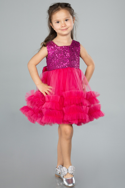 Robe de Soirée Enfants Courte Fushia ABK2066