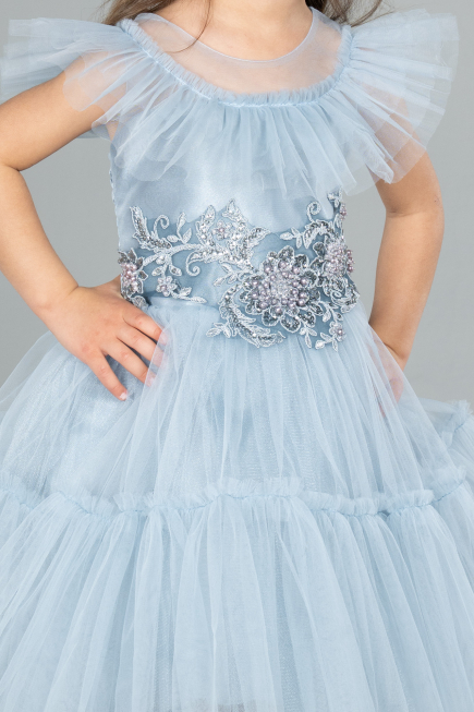 Robe de Soirée Enfants Courte Gris-Indigo ABK2067
