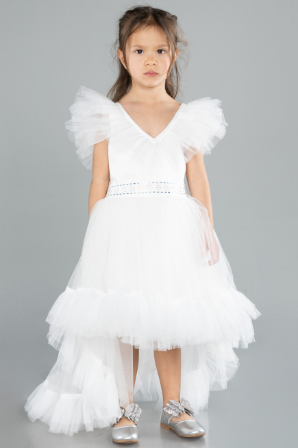 Robe de Soirée Enfants Longue Blanc ABU4239