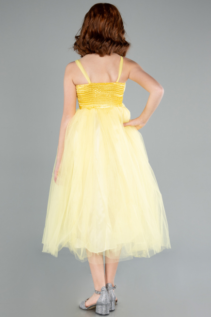 Robe De Soirée Enfants Longue Jaune ABU3031