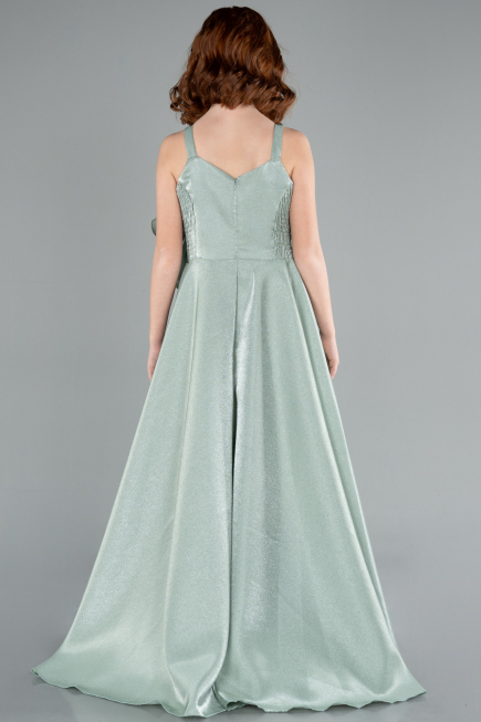 Robe de Soirée Enfants Longue Satin Menthe ABU4831