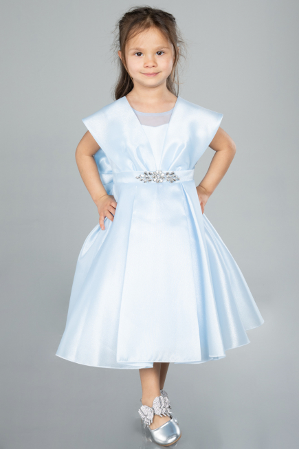 Robe de Soirée Enfants Devant Court Dos Long Bleu clair ABO113