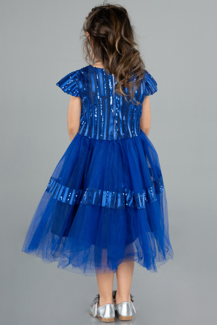 Robe de Soirée Enfants Midi Bleu Saxe ABK2301